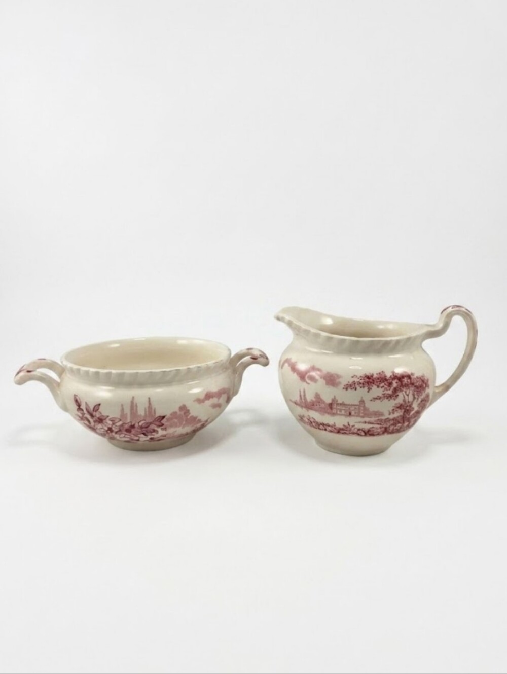 Johnson Bros Castle on the Lake Pink Creamer Sugar Bowl Set